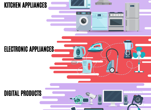 What are the common types of electrical devices used in household appliances?